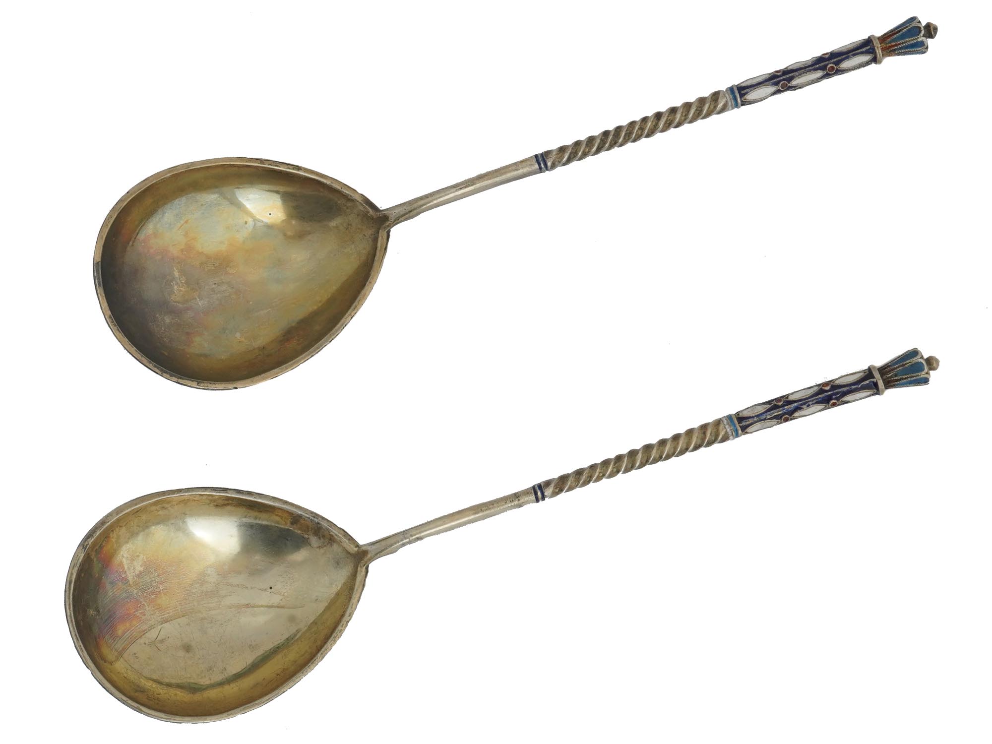 PAIR OF RUSSIAN SILVER AND CLOISONNE ENAMEL SPOON PIC-1